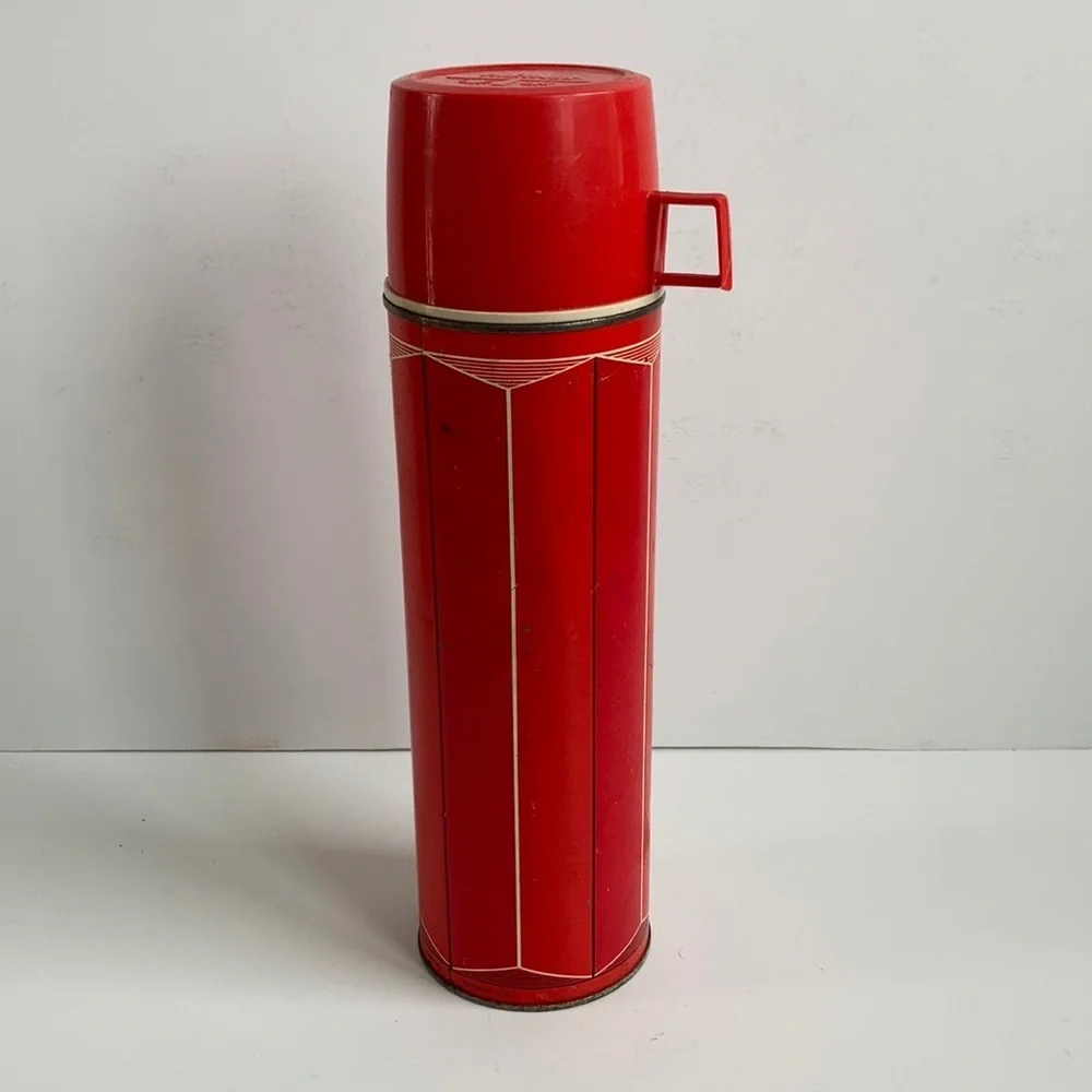 Vintage Thermos brand thermos red stripe 1974 King-Seeley Thermos Co.